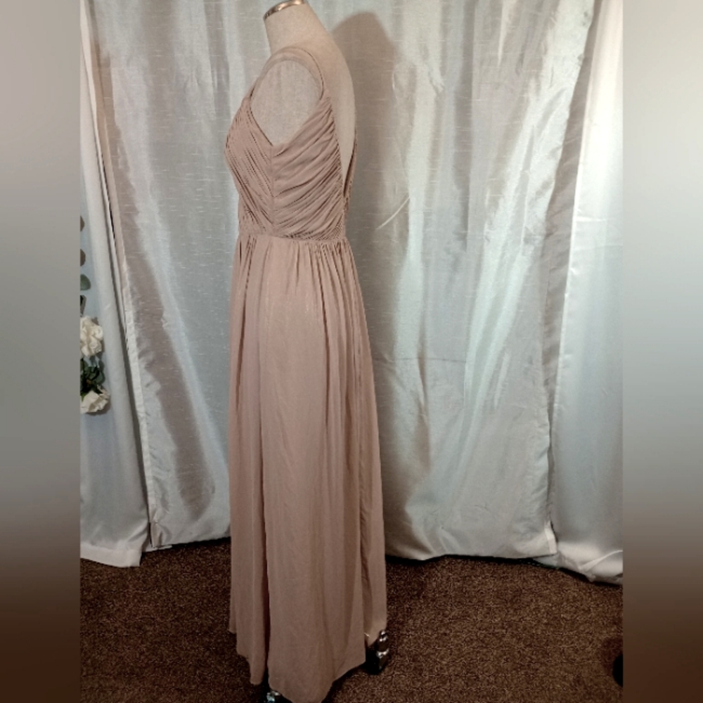 Dessy Collection Long Gown Chestnut beige Straps/Pleats/Sleeveless/V-back, 10 - Picture 3 of 14
